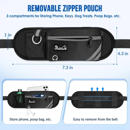 Vista 6 de Correa de perro manos libres con bolsa extraíble con cremallera, correas elásticas que absorben los golpes, doble asa y costuras reflectantes