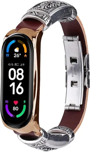 Vista 7 de Correa compatible con Xiaomi Mi Band 4, Retro Metal + Pulsera de repuesto de cuero PU ajustable 7.8 - 9.4 pulgadas con marco de metal compatible