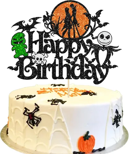 Vista 25 de Gyufise 1 pieza de decoración de pastel de cumpleaños con purpurina montada de terror clásico de Halloween para temática de terror sangriento