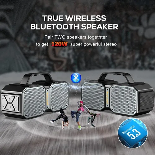Vista 2 de BUGANI Altavoz Bluetooth de choque, portátil Bluetooth 5.3, impermeable, 60 W súper potencia, altavoz al aire libre, negro (nuevo modelo)