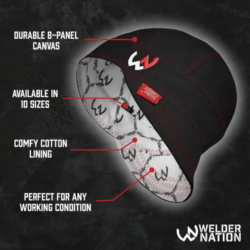 Vista 3 de Welder Nation 8 paneles 10 oz Gorra de soldadura premium 100% algodón interior y exterior de lona de pato - Protectora, duradera, resistente
