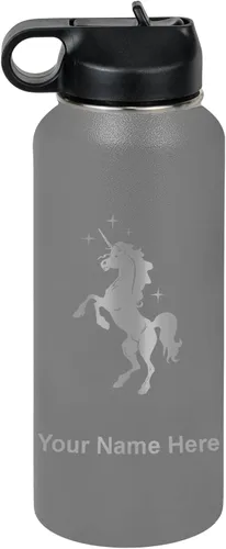 Vista 44 de LaserGram Botella de agua de doble pared abatible de 12 onzas con pajita, unicornio, grabado personalizado incluido (rosa)