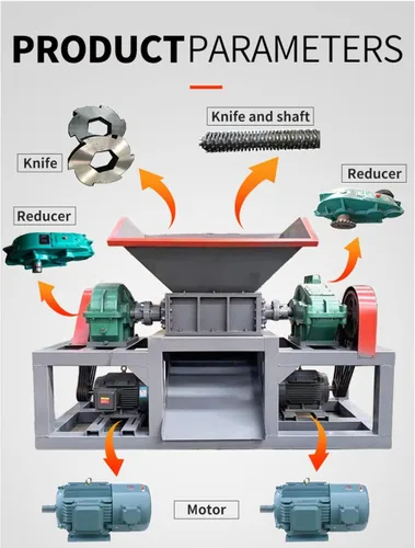 Vista 6 de Tire Shredder Machine Heavy Duty Double-Shaft Shredder for Scrap Rubber Tyre Processing, Industrial Crushing Equipment for Car Truck Motorcycle