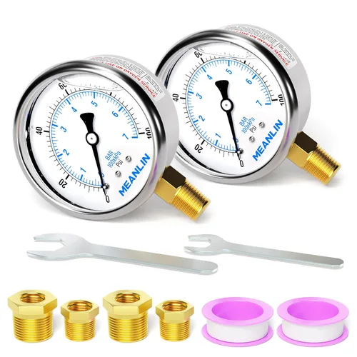 Vista 37 de MEANLIN MEASURE - Manómetro electromecánico de acero inoxidable, relleno de líquido, esfera con cara de 2.5 pulgadas, NPT de 1/4 de pulgada, agua
