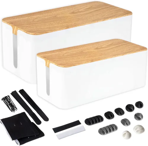 Vista 10 de Iron Forge Cable Caja grande de organización de cables, organizador de cables blancos y ocultador para cables, regletas de alimentación, protectores