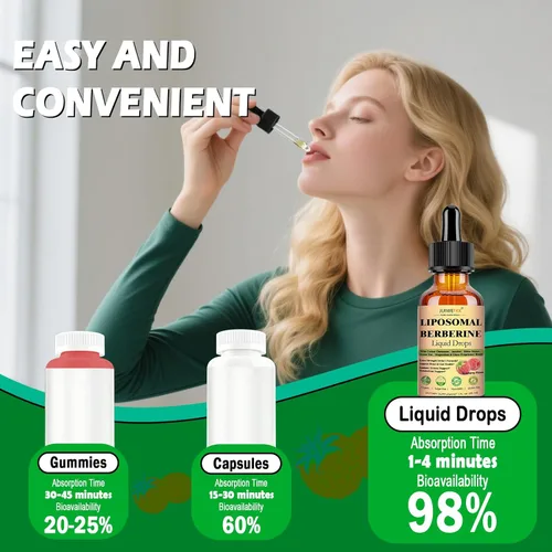 Vista 6 de Gotas líquidas de berberina liposomal, berberina HCL 14 en 1 con ceilán, canela, cromo, picolinato de magnesio, melón amargo, cardos lácteos