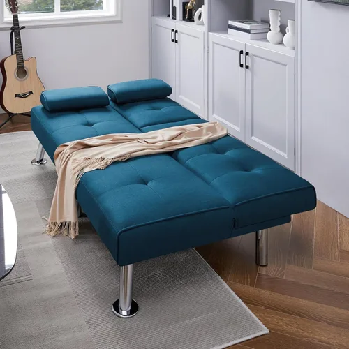 Vista 17 de Yaheetech Sofá biplaza cama, convertible, tela, ajustable, moderno, reclinable, reversible, plegable, reposabrazos extraíbles, portavasos, 3