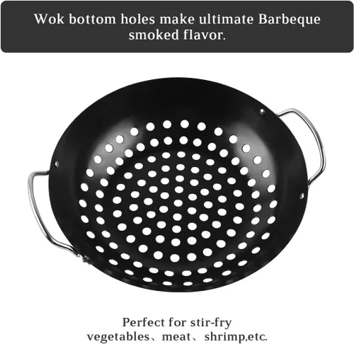 Vista 5 de Wok redondo para parrilla con asa para cesta de verduras de huevo verde, accesorio de barbacoa, herramientas de barbacoa para M/L/XL Accesorios