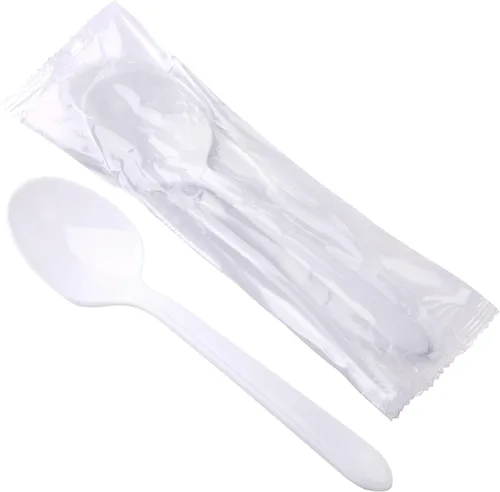 Vista 7 de Cucharas de plástico envueltas individualmente, 100 cucharas desechables resistentes a granel, ideales para fiestas, restaurantes, viajes y comida