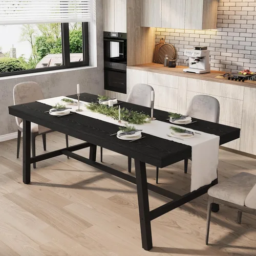 Vista 17 de GarveeHome Mesa de Comedor Industrial para 4-6 Personas, Mesa de Cocina de Madera de 63" de Largo con Marco de Metal Resistente y Acabado Negro