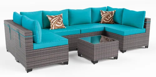 Vista 42 de Kullavik - Juego de muebles para exterior de 6 piezas con sofá modular de ratán de polietileno, color negro