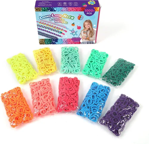 Vista 7 de IQBOX 1000 piezas de bandas de telar de tela de repuesto para kit de fabricación de pulseras, bandas elásticas para manualidades para niñas de 8 a