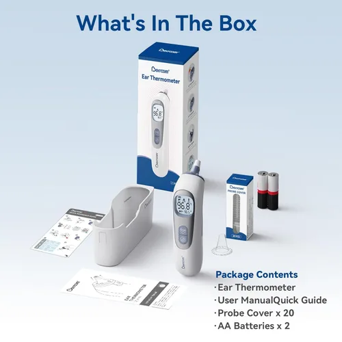 Vista 8 de Berrcom Termómetro de oído con punta térmica y precisión de edad, alarma de fiebre con silencio y luz nocturna, incluye 21 cubiertas de sonda y caja