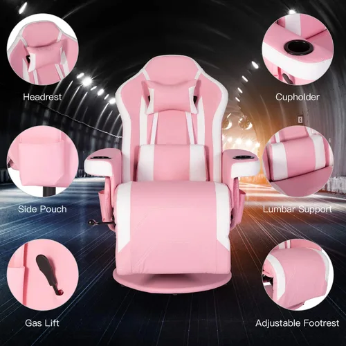 Vista 5 de Modern-Depo Silla reclinable giratoria para videojuegos, silla reclinable ergonómica de respaldo alto con reposacabezas, soporte lumbar, respaldo