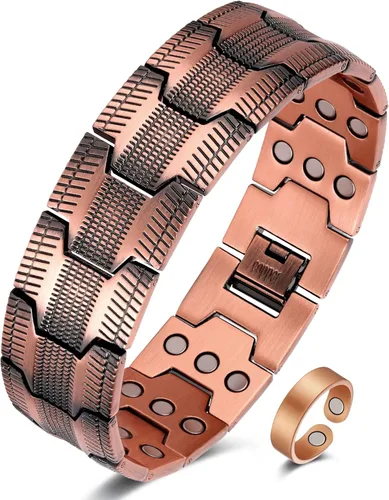 Vista 7 de Jecanori Pure Copper Bracelet & Ring for Men, 3X Strength Magnetic Bracelet with 3800 Gauss Magnets