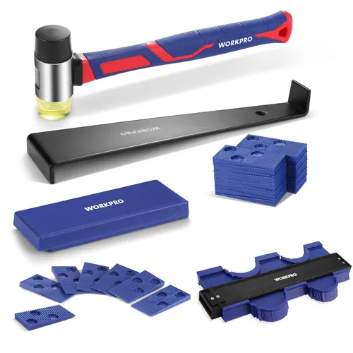 Vista 10 de WORKPRO Kit de Instalación de Pisos Laminados - Martillo de Goma con Mango de Fibra de Vidrio, Rodilleras, Barra de Tracción Resistente, Bloque