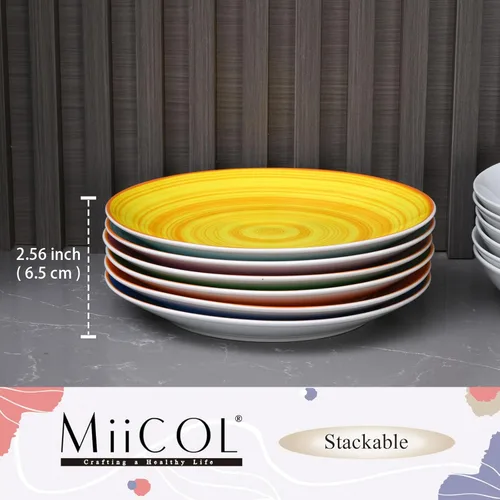 Vista 9 de Miicol Juego de Platos de Postre de Cerámica de 6, Platos de Aperitivo Coloridos de 8 Pulgadas, Platos de Ensalada Apilables, Platos de Cena