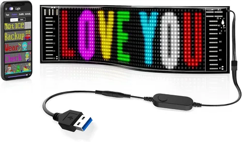 Vista 15 de Rayhome Mini letrero LED para automóvil, 6.7 x 2.76 pulgadas, panel de matriz LED flexible, USB 5 V, control de aplicación Bluetooth, letrero LED