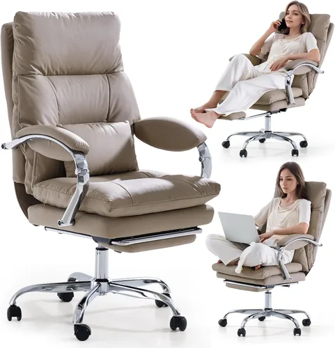 Vista 10 de LEAGOO Silla de oficina ejecutiva ergonómica, sillas de escritorio cómodas con respaldo medio con brazos abatibles acolchados 3D, silla enrollable