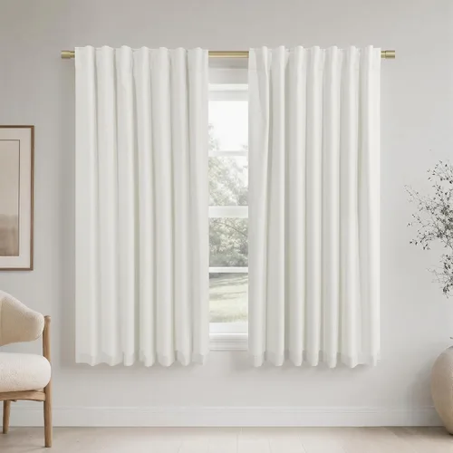Vista 99 de KOUFALL Cortinas opacas de lino de 24 pulgadas de largo, cortinas térmicas cortas para oscurecer la habitación, cortina de baño para cocina sobre