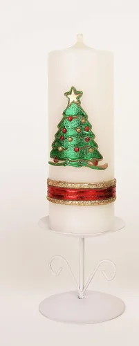 Vista 2 de A&C Quinceañeras and More Velas navideñas Vela navideña con repujado vela de navidad Christmas candle with metal base (#2)