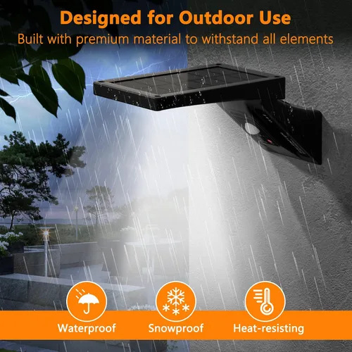 Vista 5 de Lámpara de pared solar para exteriores, 390 lm IP65, impermeable, tipo 2, lente óptica 34 LED, temperatura de doble color, iluminación de 3 modos