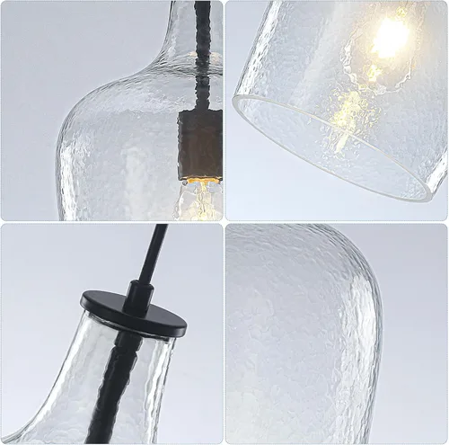 Vista 6 de 9.3" Blown Glass Pendant Lighting for Kitchen Island,Black Large Pendant Light Fixture with blown Thickened Glass,1 Light Farmhouse Hanging Light