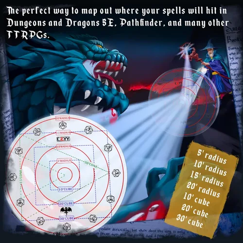 Vista 9 de Plantilla de daño AOE de hechizos mejorada extra grande a cubo de 30 pies y cono de 30 pies, marcador acrílico de efecto de área D & D con caja
