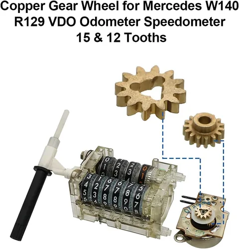 Vista 4 de BENET Rueda de engranaje de cobre compatible con Mercedes W140 R129 VDO odómetro velocímetro 15 y 12 dientes