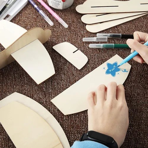 Vista 5 de CertBuy Paquete de 20 aviones de madera para manualidades, avión de madera natural, aviones de madera de balsa, avión de artesanía para cumpleaños