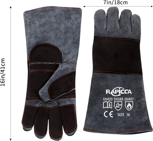 Vista 9 de RAPICCA Guantes de manejo de animales, a prueba de mordeduras, doble acolchado reforzado de cuero, para perro, gato, gato, manejo de pájaros