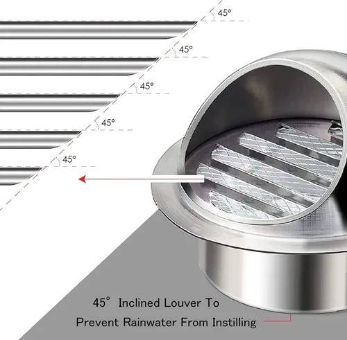 Vista 5 de Campana de salida de ventilación de aire de pared de 5, 8, 10, 12 pulgadas, rejillas de ventilación de acero inoxidable, resistente a la intemperie