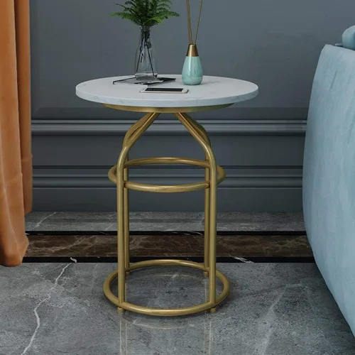 Vista 2 de WFF - Mesa de centro de mármol para sala de estar, marco de metal, resistente y duradera, tamaño opcional (tamaño 15.7 in, 15.7 in, 15.7 in, 19.7 in)