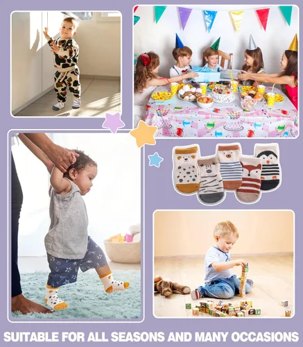 Vista 5 de Yebing Calcetines para bebés y niños pequeños, calcetines antideslizantes con agarres, calcetines de algodón para regalos