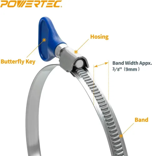 Vista 5 de POWERTEC 70226-P2 Abrazadera de manguera de puente con llave de 4 pulgadas, llave de tornillo de pulgar, abrazaderas de manguera de acero inoxidable