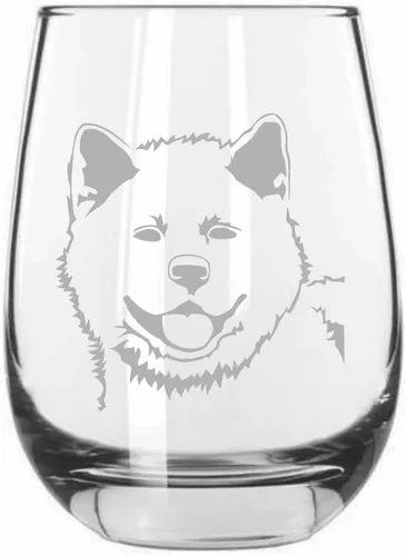 Vista 410 de Sakhalin Husky Dog - Copa de vino grabada personalizada de 15.25 onzas sin tallo