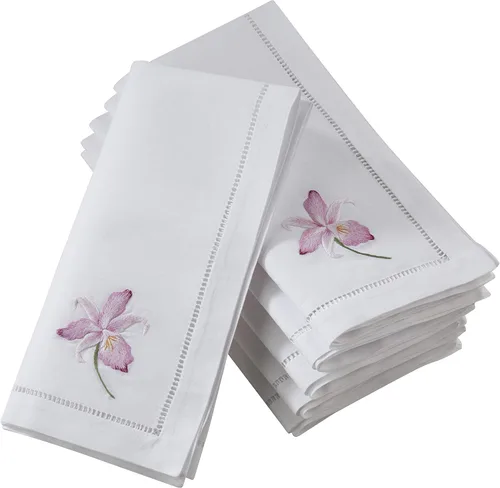 Vista 71 de Juego de 6 servilletas bordadas de magnolia hechas a mano con borde cosido