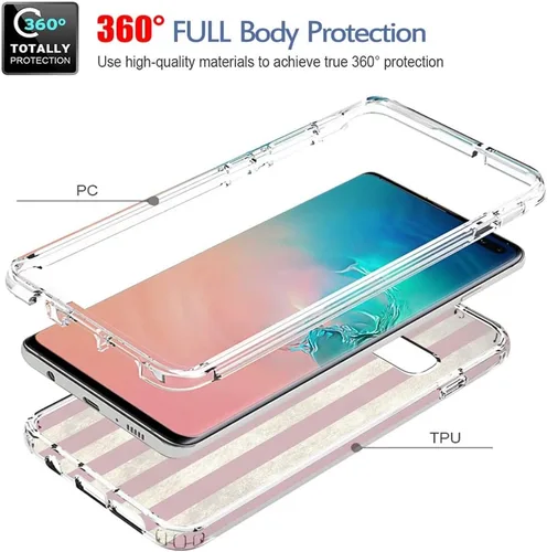 Vista 3 de Funda para Galaxy S10 Plus, Samsung S10+ SM-G975U con protector de pantalla de vidrio templado, bonito patrón de bandera transparente para Samsung