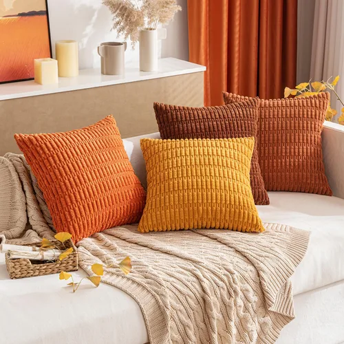 Vista 126 de MIULEE- Juego de 2 fundas de pana suave para cojín; diseño a rayas estilo bohemio, moderno, rural; decoración costera p/verano, hogar, sala de Azul