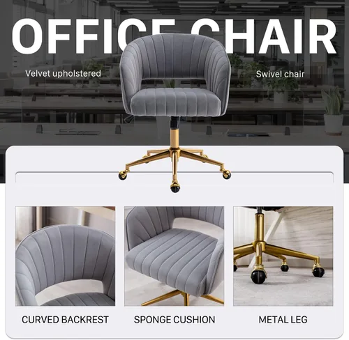 Vista 8 de Silla de oficina en casa, silla giratoria de terciopelo para escritorio, sillón de acento tapizado, sillas modernas capitoneadas con base dorada