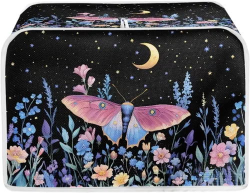 Vista 25 de Talayituse Funda para tostadora con estampado de huellas bohemias de 4 rebanadas para pan, cubierta lavable para tostadora de cocina, cubierta