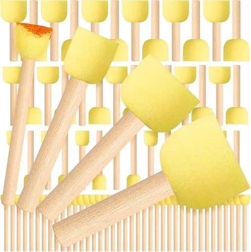 Vista 8 de Sabary Juego de 100 esponjas redondas de espuma, pinceles de esponja de pintura con mango de madera, juego de esponja para pintura, juego