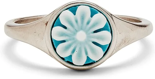 Pura Vida Anillo apilable de flores de camafeo chapado en plata, base de latón, diseño elegante, tamaño 5-9, Latón, no conocido
