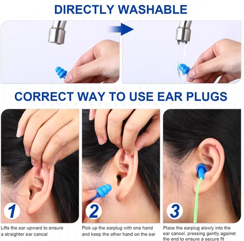 Vista 4 de Tondiamo 200 pares de tapones para los oídos, de silicona reutilizables con cordón, para dormir, envueltos individualmente, protección auditiva