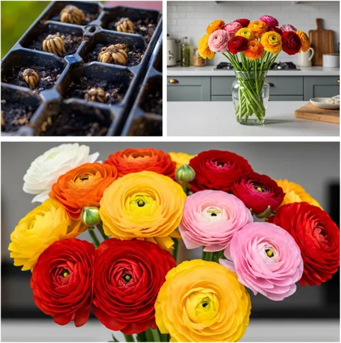 Vista 5 de Bulbos de Ranúnculos de Colores Mixtos para Plantar - Se envía desde Iowa, EE. UU. (5 Bulbos)