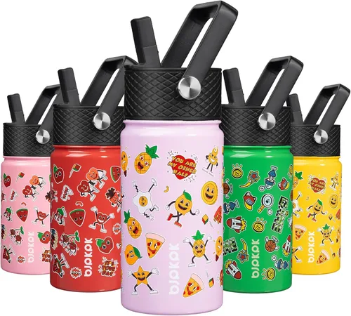 Vista 41 de BJPKPK Botella de Agua Aislada con Tapa de Pajita, 15 oz Botellas de Agua de Acero Inoxidable, Reutilizable a Prueba de Fugas sin BPA Termo, Frasco