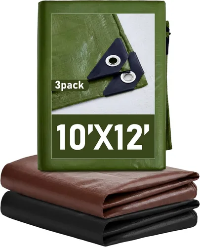 Vista 10 de SmoothNovelty 3 piezas de lona impermeable grande de 4 x 6 pies, lona de polietileno resistente de 5.5 mil de grosor con ojales, cubierta protectora