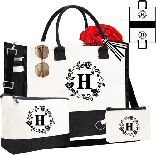 Vista 19 de Monogram - Bolsas de lona personalizadas con iniciales para mujer, bordado de doble cara, bolsas de playa, regalos para mujeres