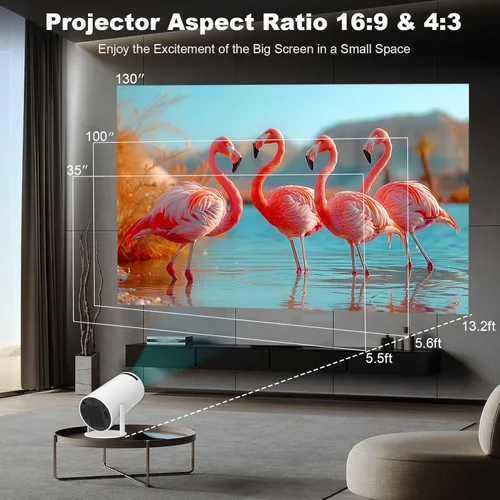 Vista 4 de Mini proyector, proyector portátil HY300 PRO, compatible con 4K 1080P con doble banda WIFI6 5G inalámbrico 5.0 Bluetooth Android 11, rotación