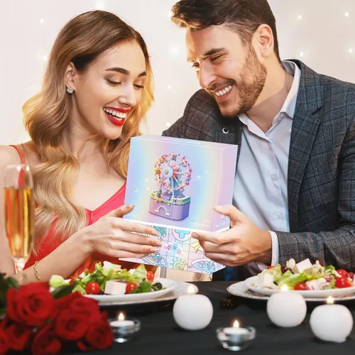 Vista 7 de Caja de Música Juguetes de Construcción, Rueda Ferris Giratoria DIY Bloques de Construcción para Niñas y Niños de 6-12 Años, 710 piezas, San